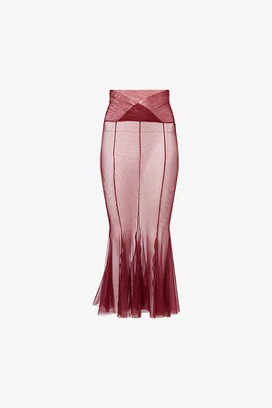 Nensi Dojaka Womens Tulle Flared Stretch-Woven Midi Skirt