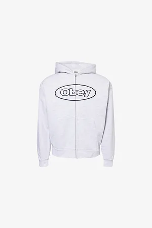 Obey Mens Oval Brand-Embroidery Cotton-Blend Hoody