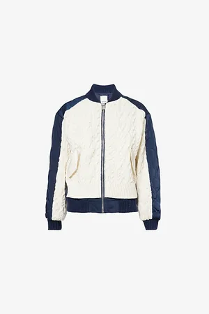 Simkhai Womens Rollins Cable-Knit Combo Shell Bomber Jacket