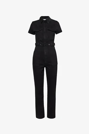 GOOD AMERICAN Womens Fit For Success Straight-Leg Stretch-Denim Jumpsuit