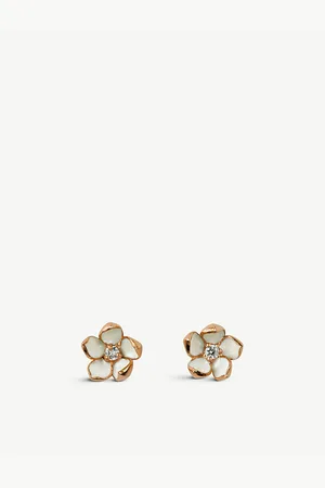 SHAUN LEANE Womens Cherry Blossom Rose Gold-Plated Vermeil Silver and Diamond Stud Earrings