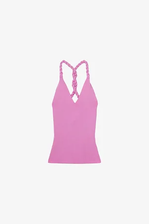 Reiss Womens Lauren Twist-Strap Ribbed Linen Vest Top