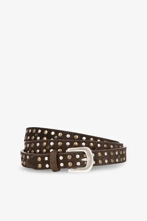 The Kooples Womens Stud-Embellished Pony-Hair Leather Belt