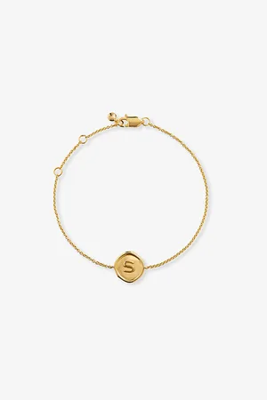 Monica Vinader Womens Initial S Stamp 18ct Yellow Vermeil Bracelet