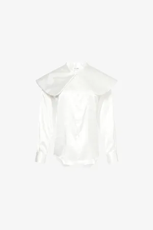 Comme des Garçons Womens Oversized-Collar Long-Sleeve Satin Blouse