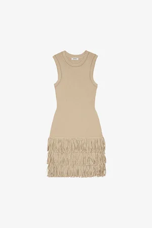 Sandro Womens Shimmer-Knit Fringed-Trim Knitted Mini Dress