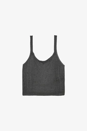 The Kooples Womens Sheer Ribbed-Knit Tank Top