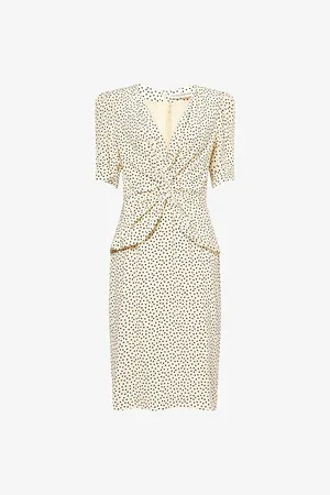 Alessandra Rich Womens Polka-Dot Ruched Silk Midi Dress