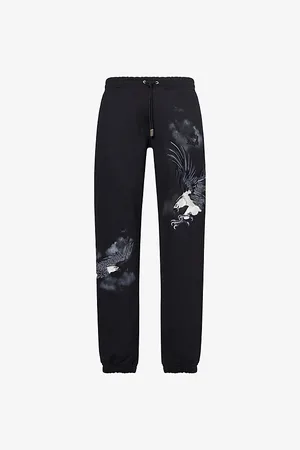Only the Blind Mens Midnight Hawk Embroidered Cotton-Jersey Jogging Bottoms