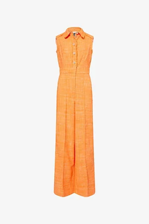 ME AND EM Womens Tweed Fray-Trimmed Cotton-Blend Jumpsuit