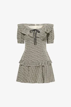 Alessandra Rich Womens Leopard-Print Ruffled Silk Mini Dress