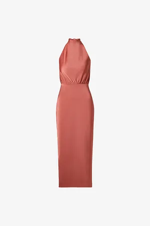 By Malina Womens Solange Open-Back Halterneck Woven Midi Dress