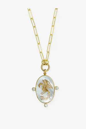 LA Maison Couture Womens Ece London The Phoenix 22ct Yellow Gold Vermeil Mother Of Pearl and Zircon Necklace