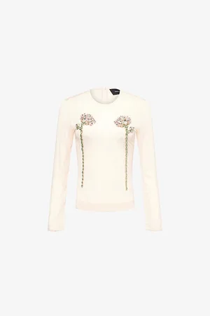 Simone Rocha Womens Crystal-Embellished Long-Sleeve Sheer Mesh Top