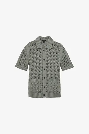 Reiss Mens Amir Crocheted Cotton-Blend Shirt