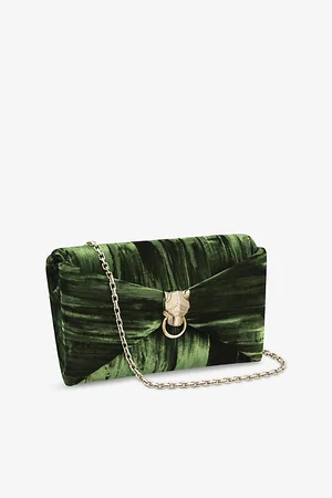 Cartier Womens Panthère De Chain Pouch Pleated Velvet Shoulder Bag