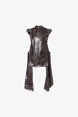 SACAI Womens Panelled Short-Sleeve Organza and Leather Mini Dress