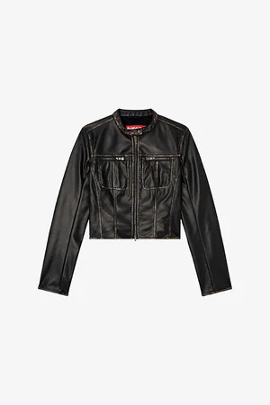 Diesel Womens G-Lobe Distressed Faux-Leather Cropped Jacket
