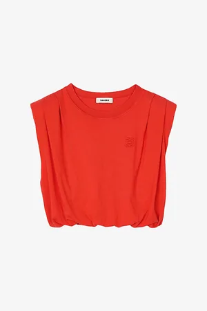 Sandro Womens Draped Round-Neck Cotton Top