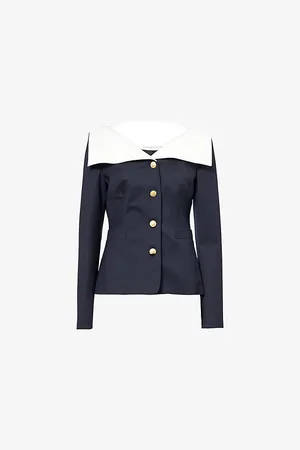 Alessandra Rich Womens Mikado-Collar Two-Welt-Pockets Stretch-Wool Jacket