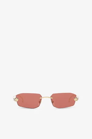 Cartier Womens ct0474S Panthère Rectangle-Frame Metal Sunglasses