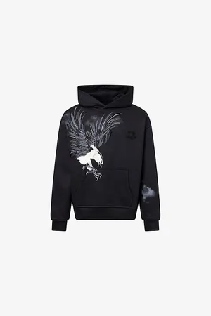 Only the Blind Mens Midnight Hawk Embroidered Cotton-Jersey Hoody