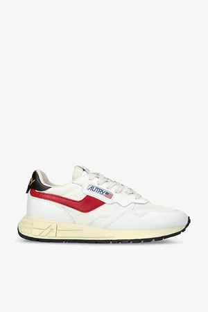 Autry Womens Reelwind Brand-Embroidered Leather and Nylon Low-Top Trainers