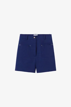 Claudie Pierlot Womens Button-Embellished Patch-Pocket Stretch Linen-Blend Shorts