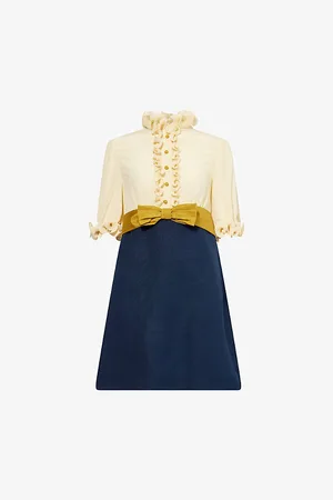 VALENTINO GARAVANI Womens Frilled Contrast-Texture Silk Mini Dress