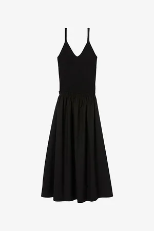 Claudie Pierlot Womens Crochet-Bodice Pleated Cotton and Woven Midi Dress