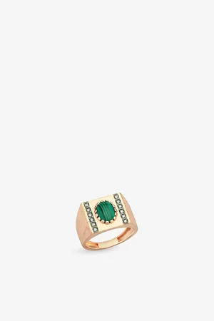 LA Maison Couture Womens Selda Jewellery Orira 14ct Rose-Gold, Malachite and 0.08ct Diamond Pinkie Ring