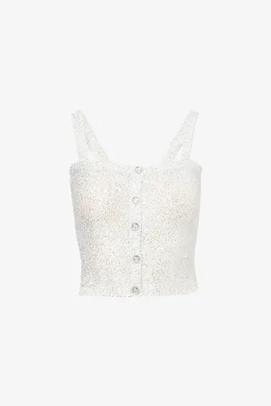 Alessandra Rich Womens Button-Front Sleeveless Sequin-Knit Top
