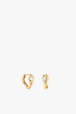 Astrid & Miyu Womens Heart Cluster Wave 18ct Yellow -Plated Sterling-Silver and Cubic Zirconia Huggies