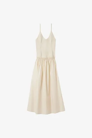 Claudie Pierlot Womens Crochet-Bodice Pleated Cotton and Woven Midi Dress