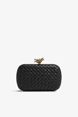 Bottega Veneta Womens Knot Intrecciato-Woven Leather Clutch Bag