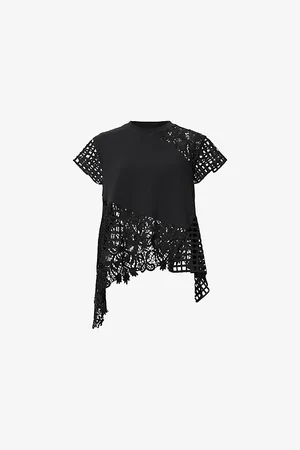 AllSaints Womens Zala Crochet-Panel Cotton Top