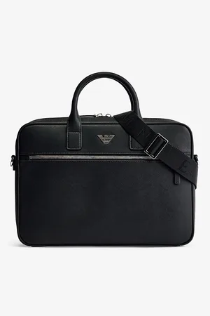 Emporio Armani Mens Logo-Plaque Recycled-Leather Briefcase