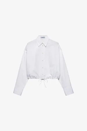 Prada Womens Drawstring-Hem Long-Sleeve Cotton-Poplin Shirt