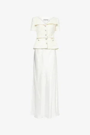 Self-Portrait Womens Panelled Bouclé and Satin Tailored Maxi Dress
