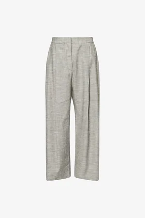 TWP Womens Greenwich Avenue Wide-Leg Linen and Wool-Blend Trousers