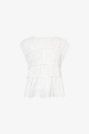 Dissh Womens Flynn Gathered Linen-Cotton Blend Top