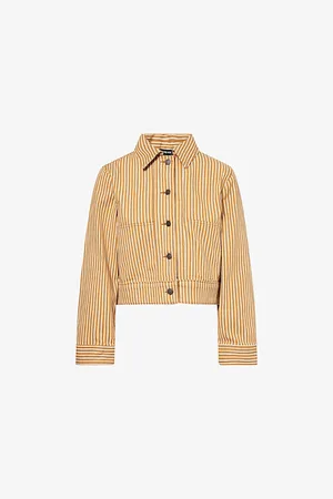 ME AND EM Womens Pointed-Collar Striped Cotton Jacket