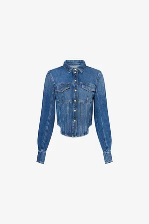 Ganni Womens Corsage Curved-Hem Denim Shirt