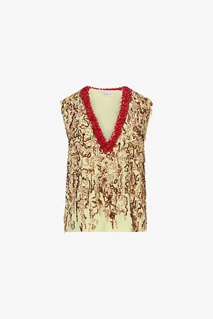 DRIES VAN NOTEN Womens Sequin V-Neck Silk Top