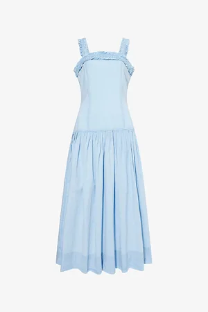 Ganni Womens Corset Flared Stretch-Cotton Maxi Dress