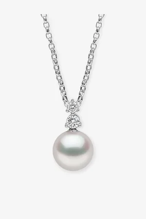 Yoko London Womens Diamond Classic 18ct White-Gold, Akoya-Pearl and 0.076ct Diamond Necklace