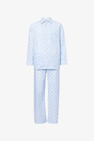 DEREK ROSE Mens Ledbury Striped Elephant-Print Cotton Pyjamas