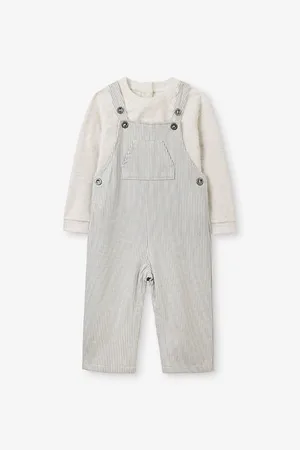 The Little White Company Strip-Print Cotton Dungarees Set 18 Months - 6 Years