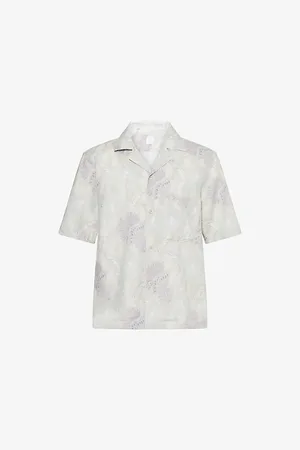 ELEVENTY Mens Flower-Print Camp-Collar Linen and Cotton Shirt