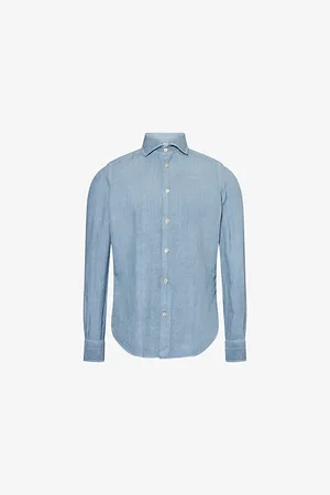 ELEVENTY Mens Dandy Classic-Collar Linen Shirt